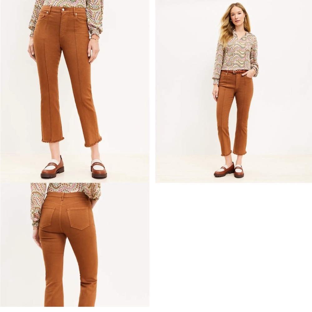 LOFT The Kick Flare High Rise Cognac Jeans - Picture 6 of 9